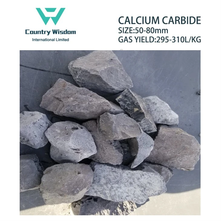 Kinijos gamykla parduoda visų dydžių kalcio karbidą 50-80mm / dujų išeiga 295 l/kg